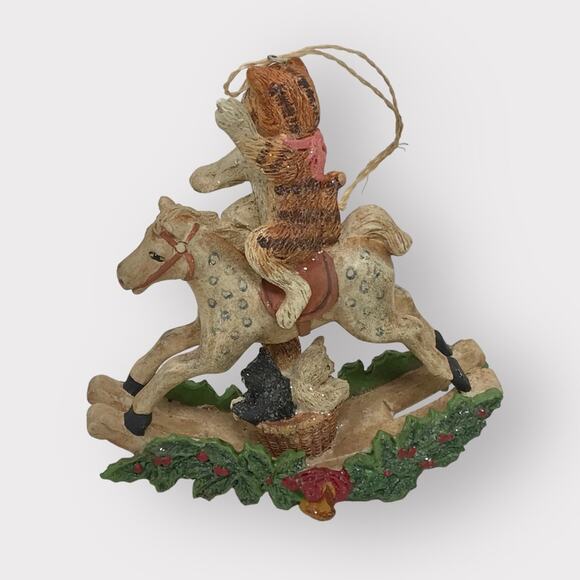 Christmas Cat Ornament Rocking Horse & resin Printed Box The Country Loft - Picture 6 of 8
